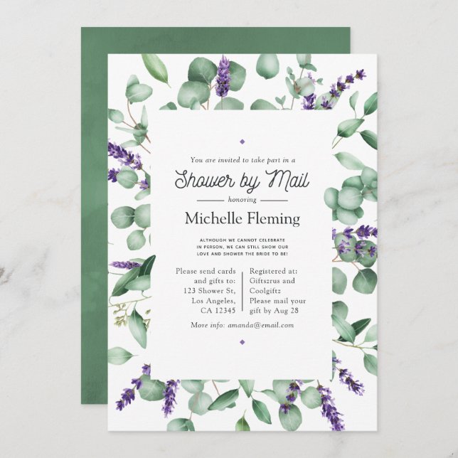 Eucalyptus Lavender Greenery Shower by Mail Invitation (Front/Back)