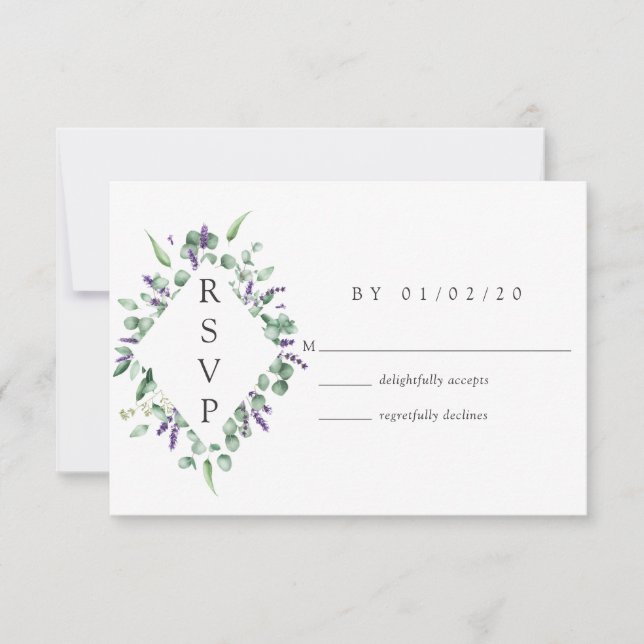 Eucalyptus Lavender Greenery Wedding RSVP Card (Front)