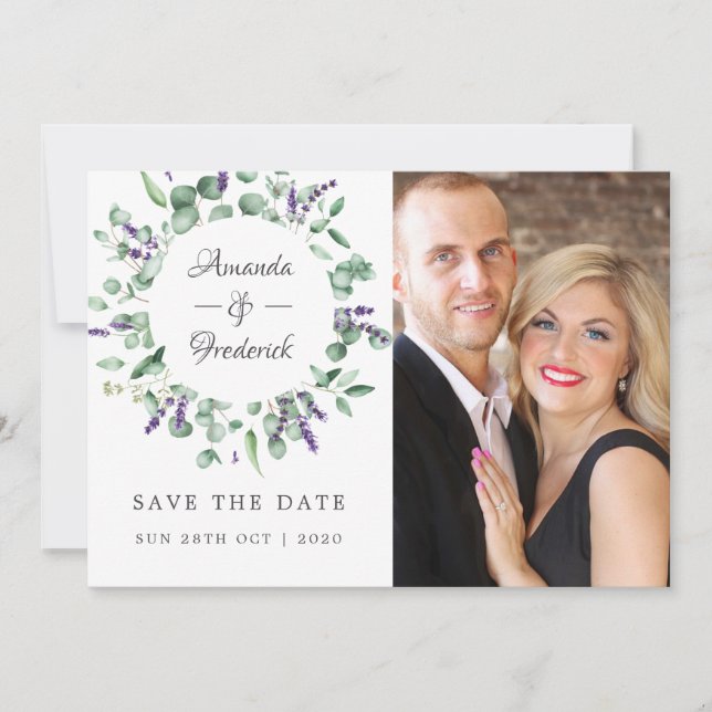 Eucalyptus Lavender Greenery Wedding Save The Date (Front)