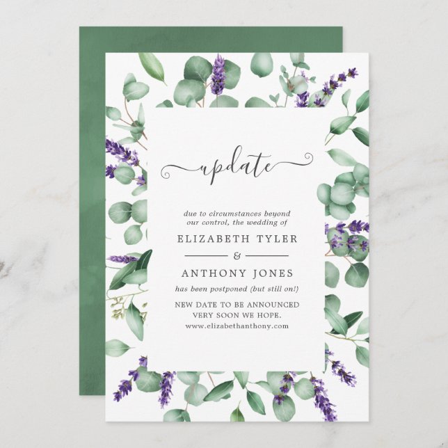 Eucalyptus Lavender Greenery Wedding Update Invitation (Front/Back)