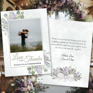 Eucalyptus Lavender Love Thanks Photo Note Wedding Thank You Card
