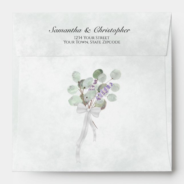 Eucalyptus & Lavender Rustic Boho Square Wedding Envelope (Back (Top Flap))