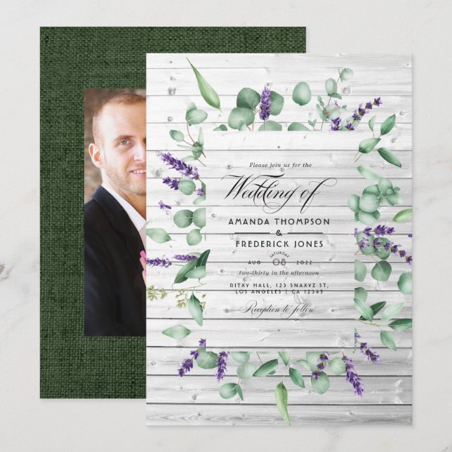Eucalyptus Lavender Rustic Country Barn Wedding In Invitation (Front/Back)