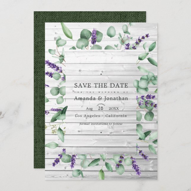 Eucalyptus Lavender Rustic Country Barn Wedding Save The Date (Front/Back)