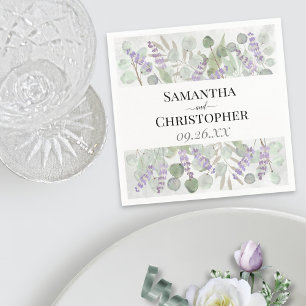 Eucalyptus & Lavender Rustic Watercolor Wedding Napkin