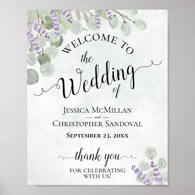 Eucalyptus & Lavender Rustic Wedding Welcome Sign (Front)