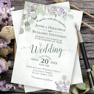 Eucalyptus Lavender Sage Green & Purple Wedding Invitation