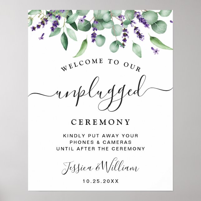 Eucalyptus Lavender Unplugged Wedding Ceremony Poster (Front)