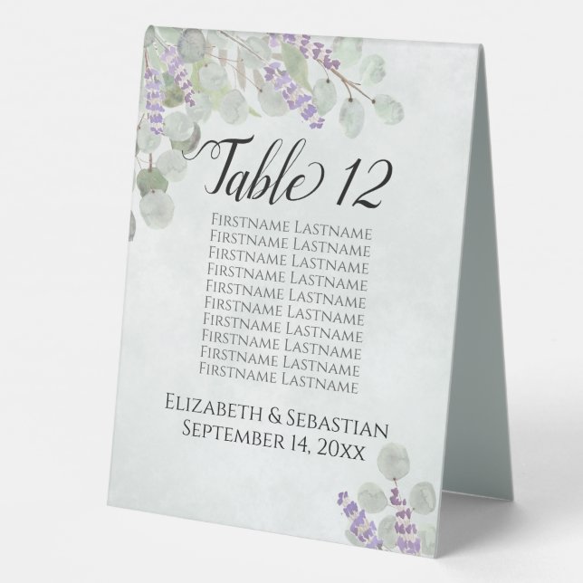 Eucalyptus Lavender Wedding Seating Chart Number (Back)
