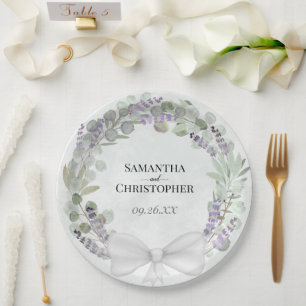 Eucalyptus & Lavender Wreath Watercolor Wedding Paper Plate