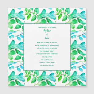 Eucalyptus Leaf Art Green Teal Dusty Blue Wedding Magnetic Invitation