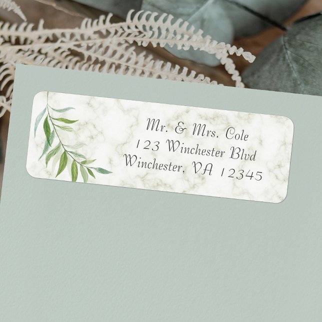 Eucalyptus Leaf Botanical Marble Wedding Return Address Label (Creator Uploaded)
