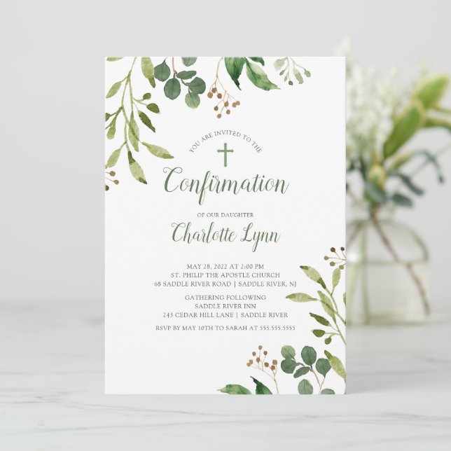 Eucalyptus Leaf Confirmation Invitation (Standing Front)