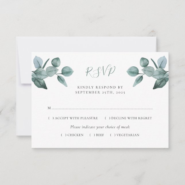 Eucalyptus Leaf Foliage Modern Wedding RSVP Card (Front)