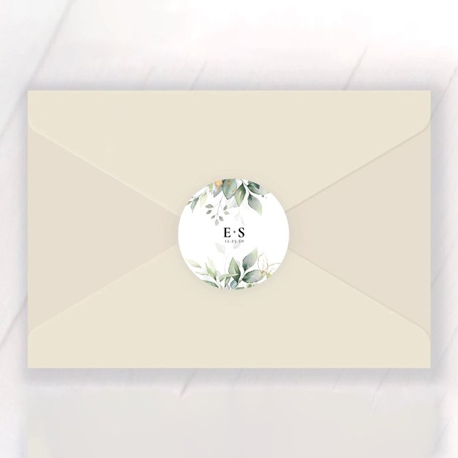 Eucalyptus Leaf Greenery Wedding Classic Round Classic Round Sticker (Creator Uploaded)