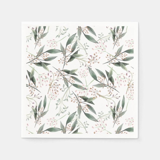 Eucalyptus leaf gum nut green foliage napkin (Front)