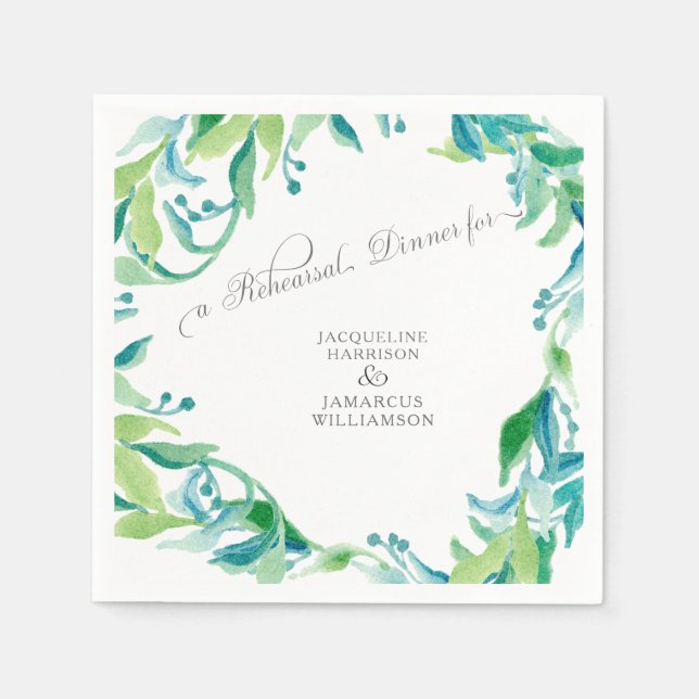 Eucalyptus  Leaf Laurel Wreath Rehearsal Dinner Napkin (Front)
