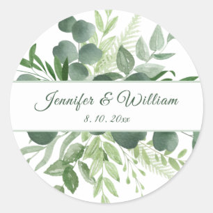 Eucalyptus Leaf Nature Greenery Script Classic Round Sticker