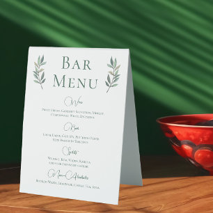 Eucalyptus Leaf Simple Botanical Wedding Bar Menu
