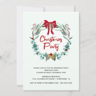 Eucalyptus Leaf Wreath Christmas Party Invitation