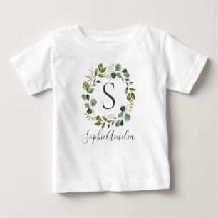 Eucalyptus Leafy Wreath Personalized Baby Name Baby T-Shirt