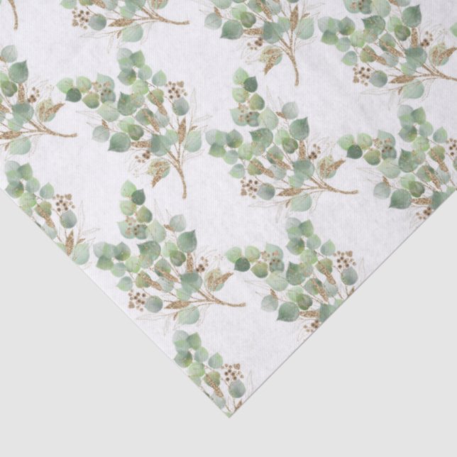 Eucalyptus Leaves and Branches Watercolor Pattern  Tissue Paper (Detail)