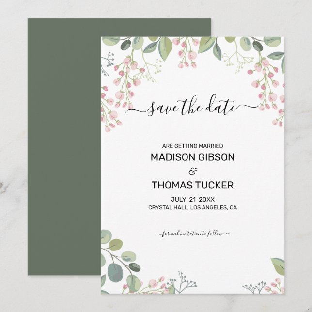 Eucalyptus Leaves And Flowers Invitation (Front/Back)