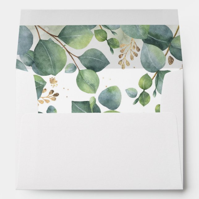 Eucalyptus Leaves and Gold Branches Elegant Envelope (Back (Bottom))