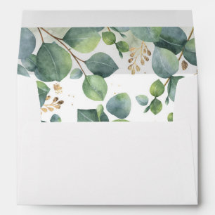 Eucalyptus Leaves and Gold Branches Elegant Envelope