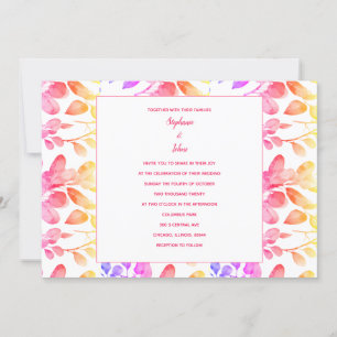 Eucalyptus Leaves Artsy Abstract Pink Boho Wedding Invitation