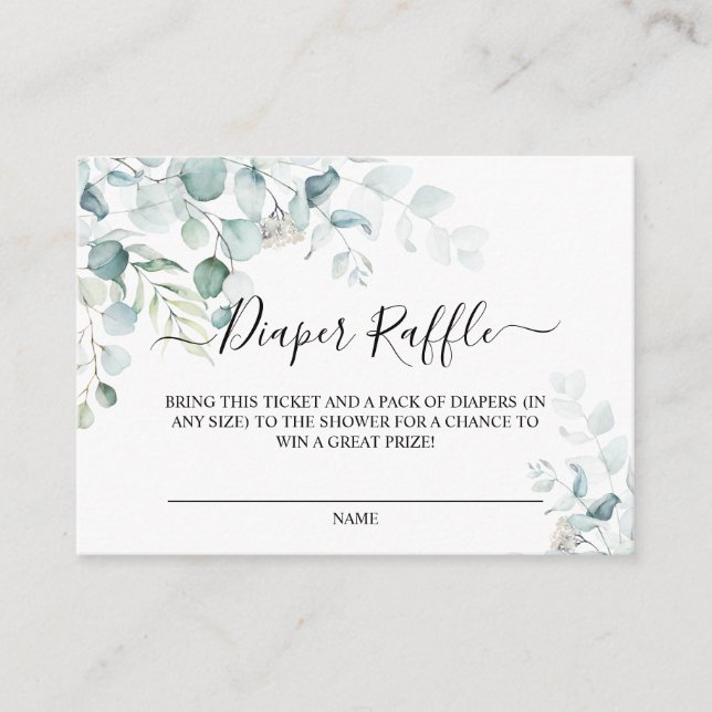 Eucalyptus Leaves Baby Shower Diaper Raffle Card (Front)