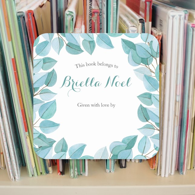 Eucalyptus Leaves Bookplate Square Sticker (Creator Uploaded)