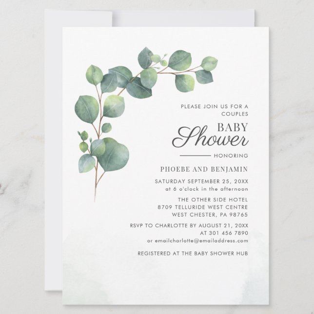 Eucalyptus Leaves Botanical Couples Baby Shower Invitation (Front)