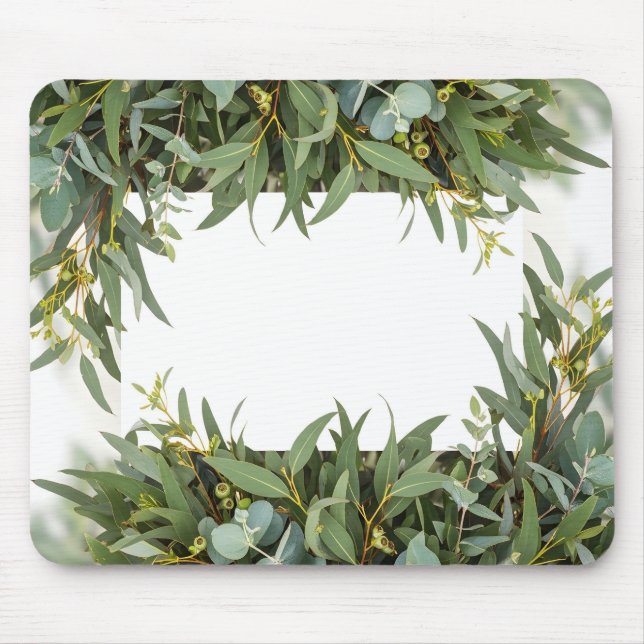 Eucalyptus Leaves Botanical Frame Greenery Mouse Pad (Front)