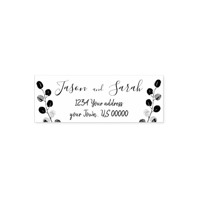 eucalyptus leaves bride and groom self-inking stamp (Design)