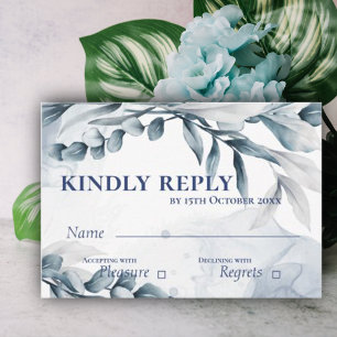 Eucalyptus Leaves Dusty Blue Elegant Wedding RSVP Card