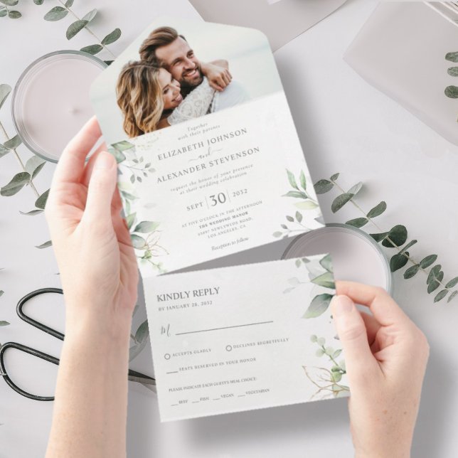 Eucalyptus leaves elegant greenery romantic photo all in one invitation (Creator Uploaded)