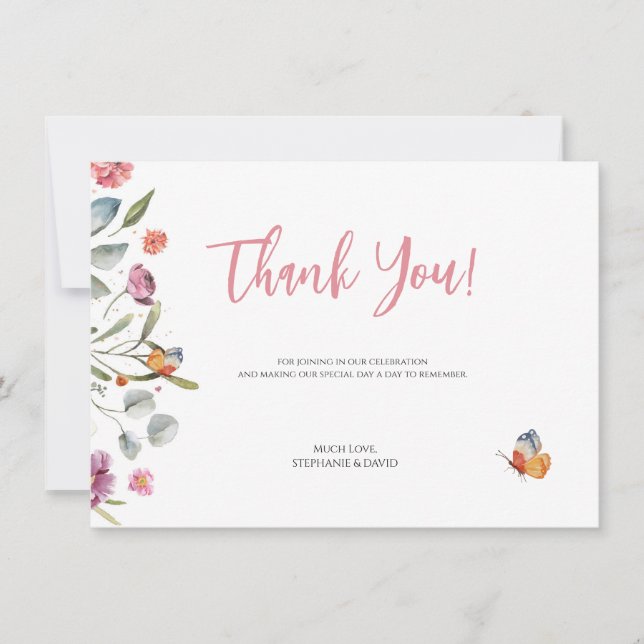 Eucalyptus Leaves Flowers Border Thank You Card (Front)