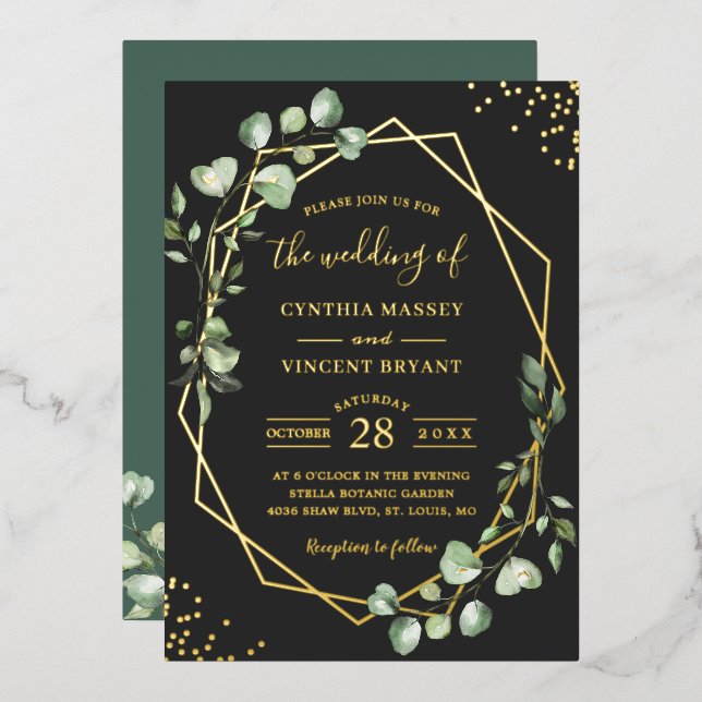 Eucalyptus Leaves Geometric Wedding Real Gold (Front/Back)