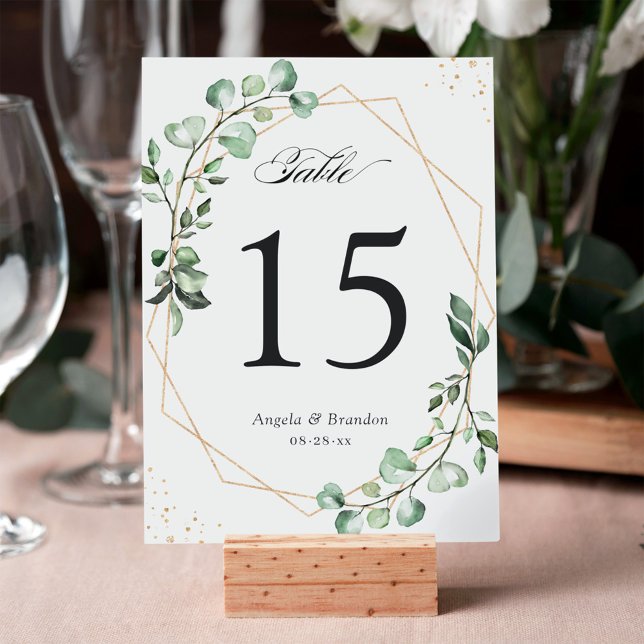 Eucalyptus Leaves Geometric Wedding Table Number (Creator Uploaded)