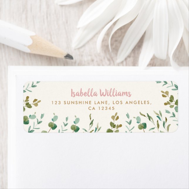 Eucalyptus Leaves Girl Baby Shower Return Address  Label (Insitu)