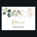 Eucalyptus Leaves Gold Floral Place card<br><div class="desc">Wedding place card with watercolor eucalyptus leaves and gold floral</div>