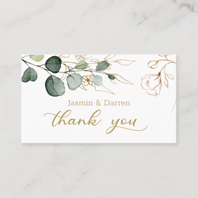 Eucalyptus Leaves Gold Floral Thank You Card (Front)