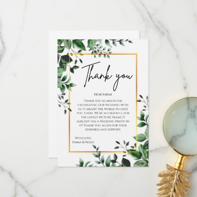 Eucalyptus Leaves Gold Frame Wedding Thank You (Front/Back In Situ)