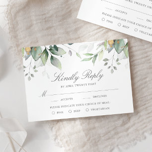 Eucalyptus Leaves Gold Meal Options Wedding RSVP C