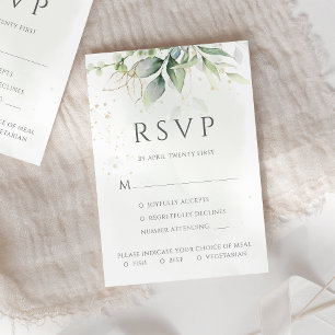 Eucalyptus Leaves Gold Meal Options Wedding RSVP Card