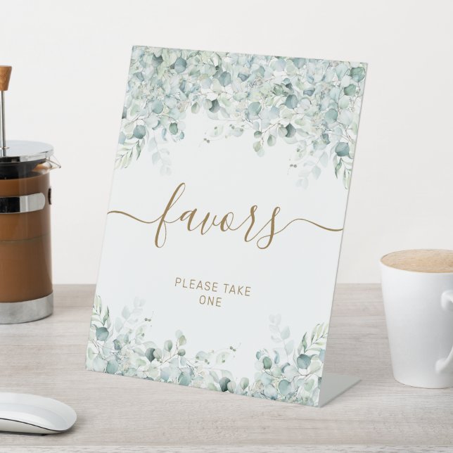 Eucalyptus Leaves & Gold Shower Favours Sign (In SItu)