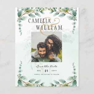 Eucalyptus Leaves GOLD WEDDING QR CODE BUDGET Flyer