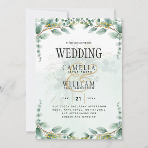 Eucalyptus Leaves GOLD WEDDING QR CODE BUDGET Invitation