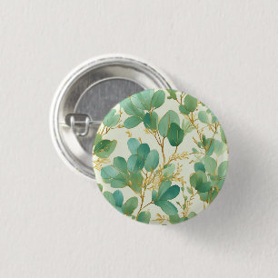 Eucalyptus Leaves Green and Gold Design 3 Cm Round Badge